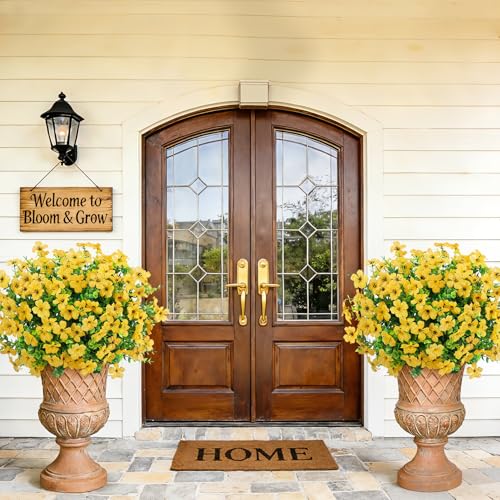 Roberly Artificial Flowers for Outdoors, UV Resistant Silk Faux Flowers Daisy with Eucalyptus Greenery Stems Fake Plastic Plants for Spring Summer Patio Garden Home Decor, 18 Bundles, Yellow - color: Yellow