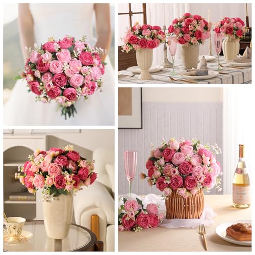 Luyue 2 Packs Pink Peonies Artificial Flowers Faux Peony Bouquet Fake Pink Flowers for Vase Silk Floral Arrangements for Table Centerpiece Wedding Decoration Indoor Home Decor - color: Mixed Pink-2pcs