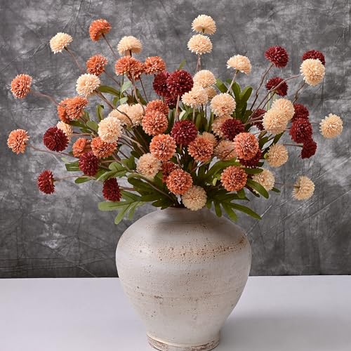 Waipfaru 10pcs Fake Silk Pompon Mum Artificial Fall Flowers, Faux Mini Chrysanthemums, Fall Decor for Centerpieces Wedding, No vase, Multicoloured - color: Multi Color