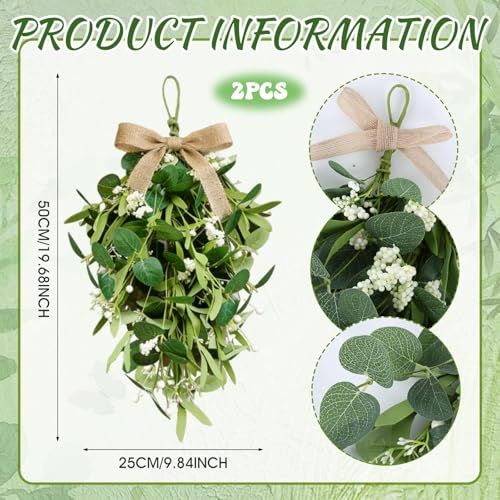 2 PCS 24'' Eucalyptus Teardrop Swag Wreaths Spring Summer Greenery Teardrop Swags for Front Door Artificial Farmhouse Green Hanging Swags with Berry Ribbon for Wedding Porch Wall Window Cabinet Decor - color: Green-1