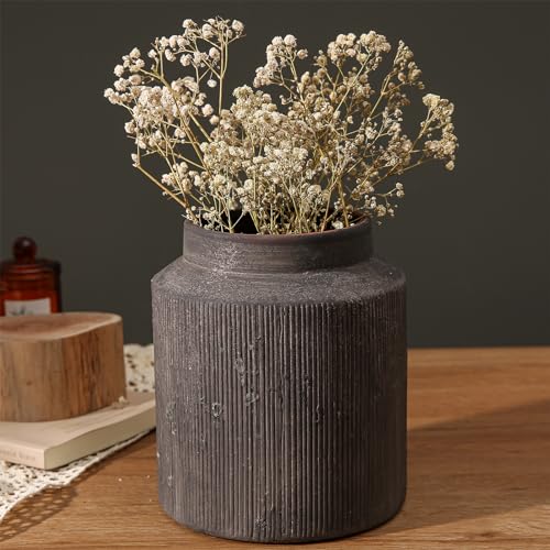 Rustic Vases for Home Decor. Ceramic Vase for Dining Table Decor. Terracotta Decorative Vase 6.1IN. ZSHLXM - color: Dark Brown, size: 6.1 x 7 inches