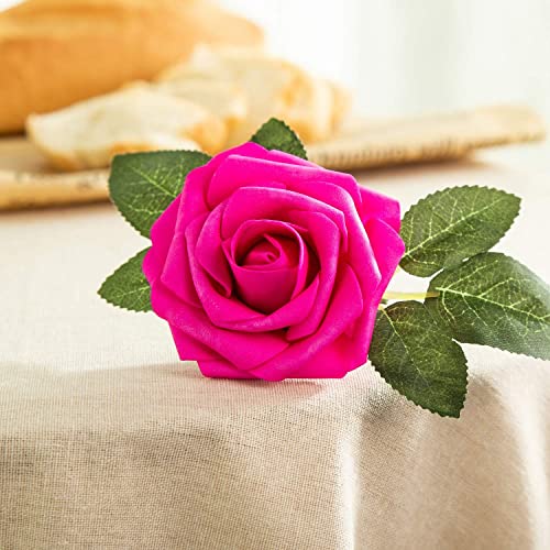 25pcs Artificial Flower Foam Rose Real Touch Roses Flower Heads with Stem for DIY Wedding Bouquets Centerpieces Arrangements Party Baby Shower Home Decor (Hot Pink) - color: Hot Pink