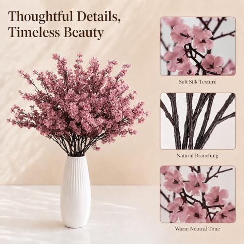 Mandy's 6 Bundles Artificial Dusty Pink Baby’s Breath Flowers | 18.5 Inch Silk Gypsophila European Style Modern Home Decor Centerpiece Neutral Wedding Flower Arrangements - color: Dusty Pink