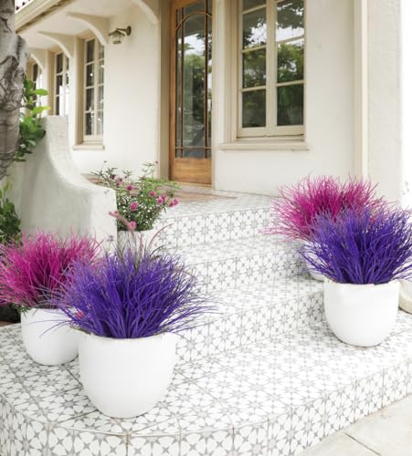 RECUTMS Fake Grass Plant Outdoor Artificial Plants Onion Grass Faux Shrub UV Resistant Faux Plastic Bush Artificial Ferns for Outdoors Greenery Stems 12Pcs for Garden Front Porch Decor(Pure Purple) - color: Pure Purple Grass