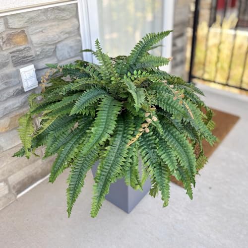 CQURE 108 Branches Fake Ferns Artificial Plants Large, 50" Set of 2 Artificial Boston Ferns Faux Hanging Fake Plants for Outdoors Planter Home Garden Decor - size: 50'' 108 leaves-B--2pcs