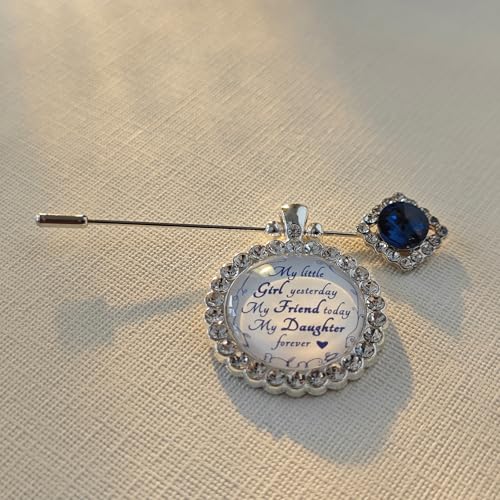 Something Blue Gift for Bride Bouquet Charms for Wedding Memory, Bridal Shower Gifts from Mom,Rhinestone Artificial Sapphire Wedding Gifts Bouquet Dress Pin with Touching Saying - style: My Little Girl (WhiteK)