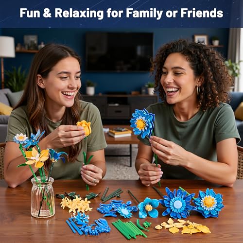 Starry Blooms Flowers Bouquet Building Set for Adults, Artificial Flower Compatible with Lego Botanical Collection, Christmas Valentine's Day Birthday Gift for Women Girl Girlfriend Home Decor - color: Starry Night