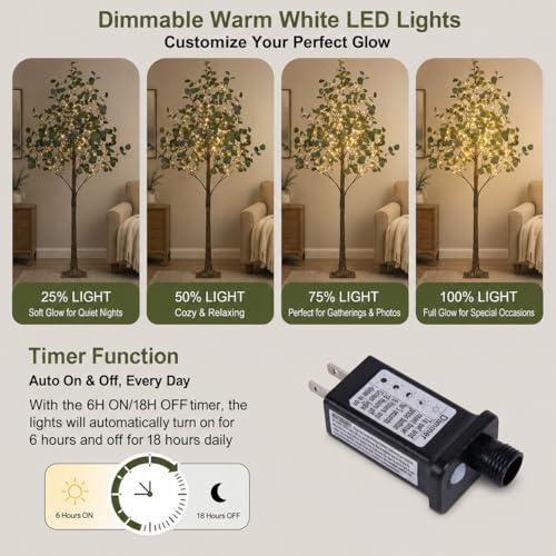 Lighted Eucalyptus Tree 6FT 270 LED Artificial Tree for Decor Inside and Outside Home Patio Wedding Festival Christmas Decoration Warm White - size: 5ft 10in