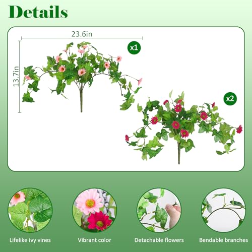 Krissing 3 Pcs Artificial Flowers for Outdoors UV Resistant Fake Ivy Plants Greenery Faux Silk Daisy Flowers for Outside Planters Garden Porch Window Box Balcony Summer Home Decor (Rose Red,Pink) - color: Hot Pink+pink, size: 3