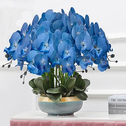 FagusHome 32 Inch Artificial Phalaenopsis Flowers 6 Pcs Artificial Orchid Flowers Stem Plants for Home Décor (Blue) - color: Blue