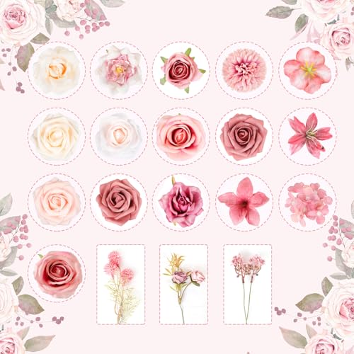 Dusty Rose Artificial Flowers, Fake Rose Dusty Pink Flowers Faux Flower Arrangements Centerpieces Table Decor Wedding Party Baby Showers Home Cake Floral Decorations - color: Pink