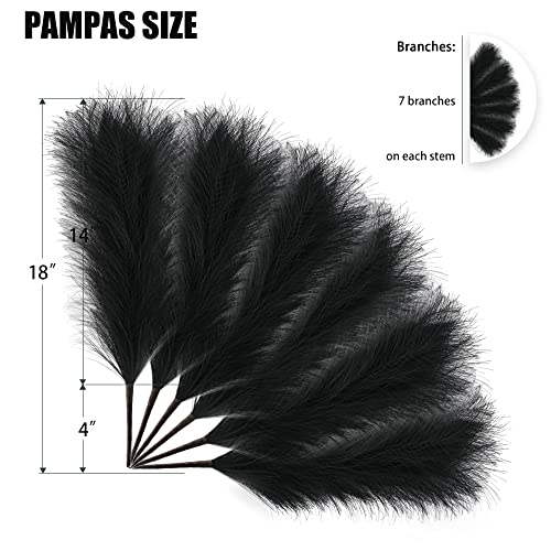 6 PCS Faux Pampas Grass Arrangement - 18"/45cm Artificial Fluffy Pompous Grass Stems for Boho Chic Home and Wedding Decor (Black) - color: E4- Black