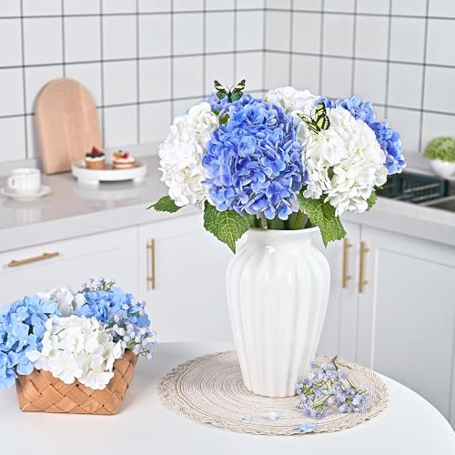 Waipfaru 21" Real Touch Dark Blue Hydrangea Artificial Flowers with Long Stem & Leaves, Full Latex Faux Hydrangea Flowers for Home Decor Party Floral Arrangements Wedding Bouquets Centerpieces, 3Pcs - color: Dark Blue, size: 3pcs