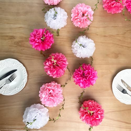 Hot Pink White Party Decorations Ombre Pink White Tissue Paper Flowers Pom Pom Leaf Ribbon Hanging Streamer Garland for Women Girls Birthday Bachelorette Baby Shower Wedding Flamingo Party Supplies - color: Hot Pink