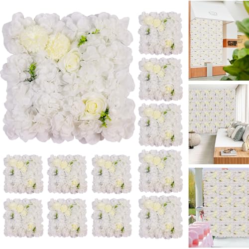 12-Pack Flower Wall Panels, 15x15 Inch Artificial Silk Rose Backdrop for Wedding, Party & Event Decorations, White - color: White, size: 15 x 15 inches