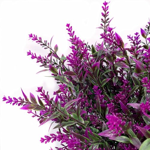 Artificial Plants Fake Lavender Plastic Flowers Faux Shrub Simulation Greenery Leaves Bushes for Indoor Outdoor Home Decor Garden Office Yard Verandah Wedding Decoration Planting Filler Fuchsia 8 Pack - color: Lavender Flowers - Fuchsia 8 Pcs