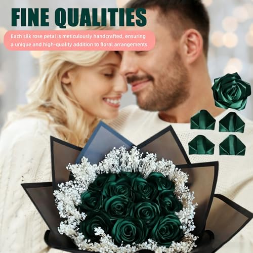 100 Pcs Premade Satin Ribbon Rose Petals Half-Finished Crafting DIY Eternal Flowers Bouquets in Olive Green - color: 100 Pcs Olive Green