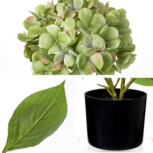 Hollyone Green Hydrangea Artificial Flowers in Pots 19.7" Four-Head Faux Silk Hydranges Flower Arrangements for Indoor Home Office Kitchen Table Centerpieces Wedding Decorations - color: Green, size: 4 Head Hydrangea