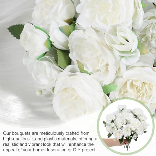 JJUNW 8 Bundles White Peonies Artificial Flowers, White Fake Peonies Silk Flowers with Stems Bulk Bouquet Reusable Realistic for Vase Floral Arrangements Wedding Table Decoration