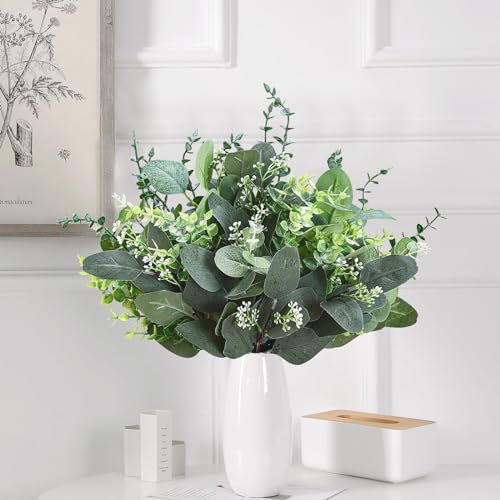 Eucalyptus Leaves Stems 100 PCS, 4 Kinds Mixed Artificial Greenery Stems for Wedding Decor Vase Floral Arrangement Centerpiece
