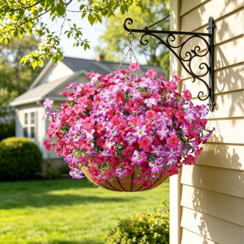 Artificial Flowers for Outdoors Fake Plants Outside Decoration, 20 Bundles Silk Petunia with Eucalyptus UV Resistant Realistic Faux Flowers for Outdoor Planters Garden Balcony Yard Porch Patio, Mix - color: 10 Gradient Fuchsia, 10 Fuchsia