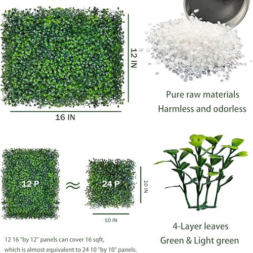 ODTORY Artificial Grass Wall Backdrop Panels,16 X 12 in 12P(16 sqft) UV-Anti Greenery Boxwood Panels for Indoor Outdoor Green Wall Decor & Ivy Fence Covering Privacy - size: 16"X12" 12P