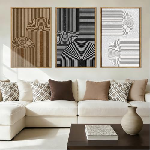 BINCUE Abstract Neutral Canvas Paintings Framed Modern Wall Art Neutral Geometric Wall Decor Modern Abstract Artwork Black and White Wall Painting Brown Pictures for Bedroom Living Room Office 16x24 Inch Set of 3 - color: Abstract Modern, size: 24"L x 16"
