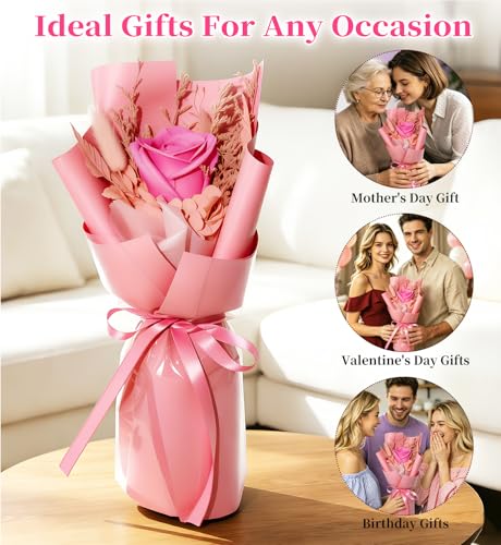 Preserved Flowers Bouquet,Flowers For Delivery,Pink Rose Bouquets,Birthday Flowers Gifts For Women Mom Grandma Wife Friends,Real Roses Gift From Daughter Valentine’S Day Mothers Day Anniversary - color: Pink, size: Rose Bouquet