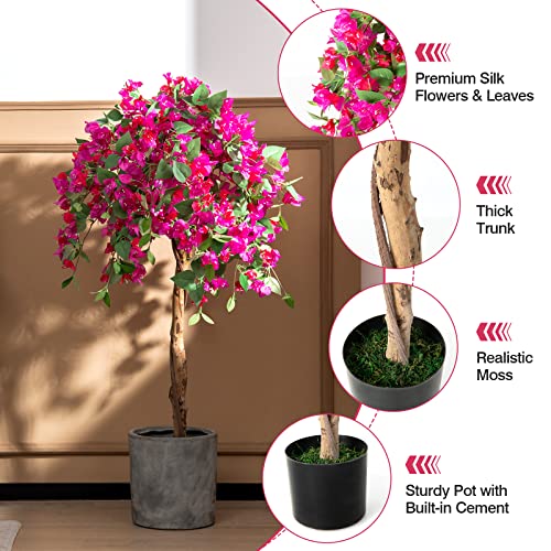 BestComfort 4.5 FT Artificial Azalea Tree, Faux Floral Plant with Cement Pot, 312 Flowers, 624 Leaves, Free Maintenance, Indoor Outdoor Realistic Potted Plant for Office Home - color: Azalea 4.5ft