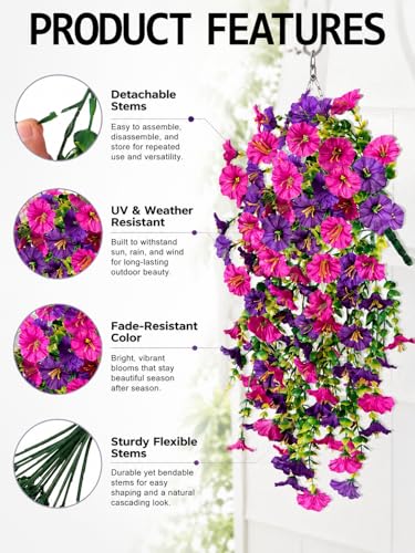 2pcs Outdoor Artificial Morning Glory Hanging Flowers for Outdoors Garden, Patio, Balcony, Farmhouse Decor - Valentine’s Day, Christmas, Easter, Thanksgiving, Halloween