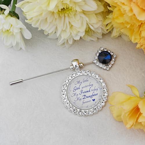 Something Blue Gift for Bride Bouquet Charms for Wedding Memory, Bridal Shower Gifts from Mom,Rhinestone Artificial Sapphire Wedding Gifts Bouquet Dress Pin with Touching Saying - style: My Little Girl (WhiteK)