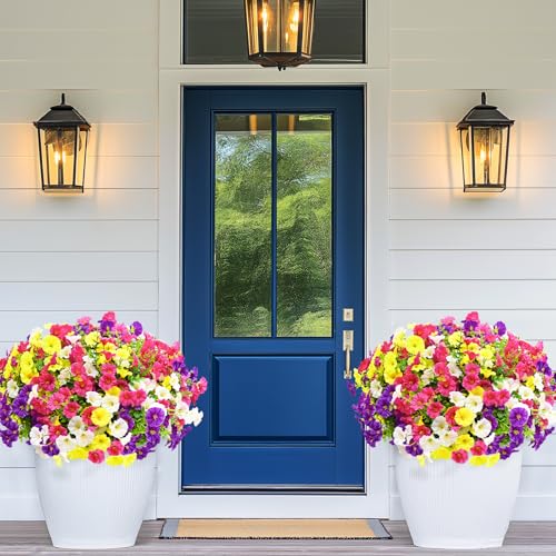 Artificial Flowers for Outdoors, 26 Bundles Fake Outdoor Flowers, UV Resistant Artificial Outdoor Plants & Flowers for Decoration, Colorful Morning Glory for Garden Porch Yard Patio, Mixed Color A - color: Purple, Rose Red, White & Yellow, size: 26 Bundle