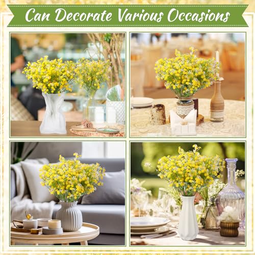 Lyrow 12 Pcs Spring Babys Breath Flowers Wedding Artificial Flowers Bulk Fake Gypsophila Babys Breath Bouquet Sprays Faux Floral for Home Vase Floral Arrangement Mother's Day Decor(Yellow) - color: Yellow