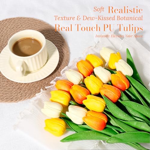 Beferr 18pcs Tulips Artificial Flowers Faux Tulip Real Touch Tulip Fake Flowers Bouquets Arrangements for Mothers Day Spring Easter Wedding Home Table Decor Blush - color: D-18pcs-3colors-colorful-5, size: 18PCS