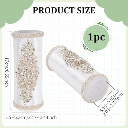 BENECREAT Bouquet Holder, 2 Inch Champagne Royal Satin Wedding Bridal Bouquet Handle Set with Rhinestones, Fresh Flower Artificial Flower Bouquet Holder, Cylinder Bouquet Decor