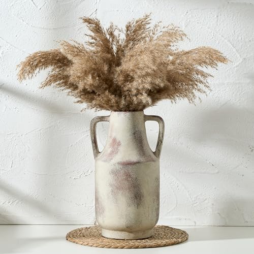 SIDUCAL Ceramic Rustic Flower Vase with Handles | 12 inch Tall Vase for Farmhouse Home Wedding Table Centerpieces, Large Decorative Terracotta Vases for Home Decor, Living Room,Shelf Decor, Terra - color: 112-terra