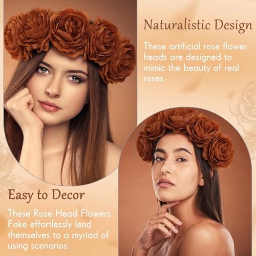 Thiccywoov 50 Pcs Artificial Flowers, 3.2 Inches Silk Rose Head Flowers Fake No Stem for Wedding Bridal Bouquet Home Floral Decor DIY Centerpieces Arrangements Party Tables Decoration(Coffee) - color: Brown
