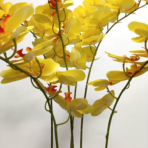 ATFL 6 Pack Yellow Orchid Artificial Flowers Real Touch, 32'' Artificial Fake Faux Silk Orchid Stem Bouquets for Wedding Party Home Garden Decor,Orquideas Artificiales para Decora (not Including Pot)