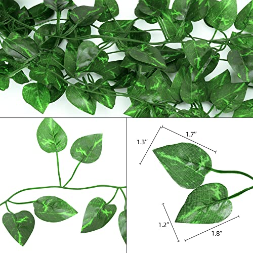 Tbestmax 473 Feet 72 Pack Artificial Ivy Leaf Plants, Green Vine Leaves, Greenery Hanging Garland, Fake Foliage Flowers for Home Kitchen Garden Office Wedding Wall Decor
