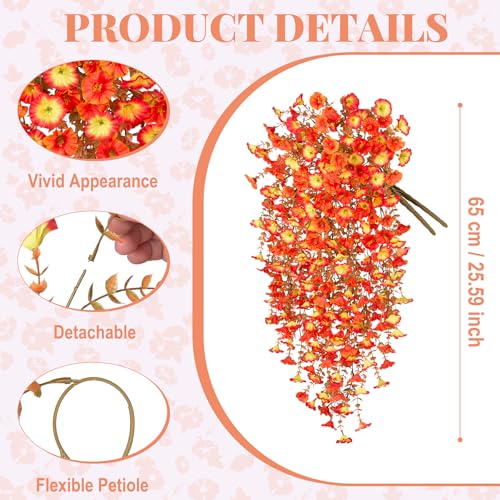 Hrobek Artificial Fall Hanging Flowers for Decoration, 2pcs Long Vine Fake Flowers Plants Morning Glory, Realistic Faux Petunias for Planter Patio Porch Garden Autumn Outdoors Dec, Orange Sunset - color: Z-orange Yellow