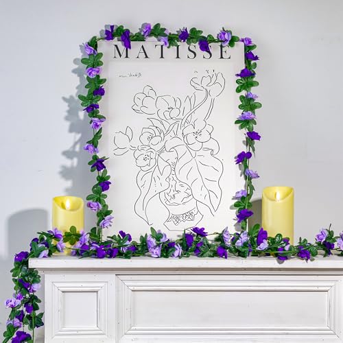 BSMYBO 10 Pcs 82 FT Artificial Purple Rose Flower Garland, Faux Silk Rose Garland, Purple Party Decorations, Lavender Flower Hanging Flower Vines for Backdrop Decoration Tea Party Wedding Birthday - color: Purple, size: 10pcs