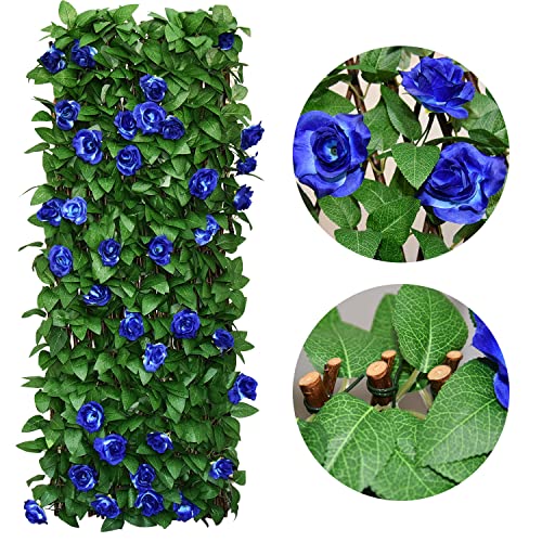 Sumery Expandable Fence Privacy Screen for Balcony Patio Outdoor,Decorative Faux Ivy Fencing Panel,Artificial Hedges (Single Sided Leaves) (1, Blue Flowers) - color: Blue Flowers