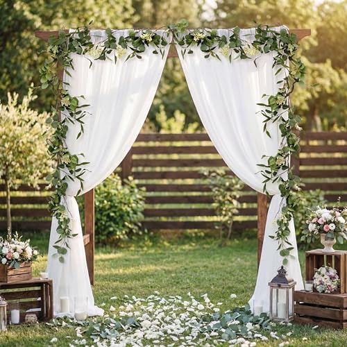 Tigeen Artificial Eucalyptus Garland Plant 6.5 FT Wedding Faux Leaves Greenery Garland Vines Hanging DIY Decoration for Home Party Table Runner Mantle Wall Decor(1 Pcs)
