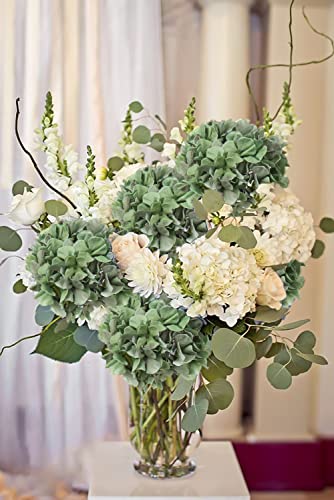 DILATATA 4 Pcs Dried Touch Hydrangeas Artificial Flowers 17" Tall Large Silk Hydrangea Stems Fake Hydrangea Arrangements for Home Office Table Centerpieces-Green Hydrangea - color: Dark Sea Green, size: 4PCS