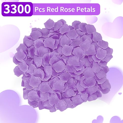 3300 PCS Artificial Fake Rose Petals,Flower Petals,Romantic Nightfor Her/Him Set,Wedding, Engagement, Party, in Bulk Flower Decorations（Purple） - color: Purple, size: 3300Pcs