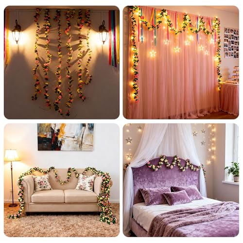 Miracliy 8Pcs 66FT Flower Garland, Orange and Champagne Artificial Rose Floral Vines Fake Hanging Spring Flower Garland for Wall Backdrop Wedding Arch Tea Party Door Mantle Decoration - color: Yellow-8pcs
