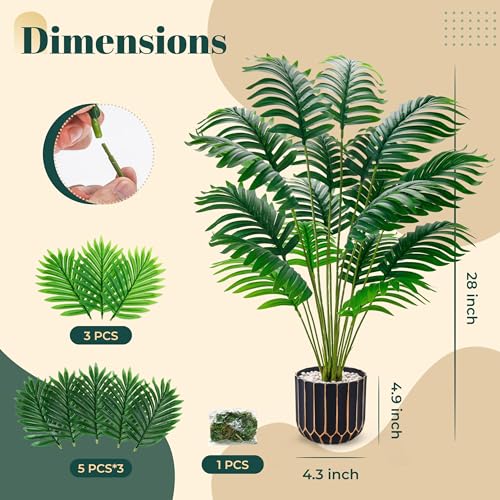 Der Rose Fake Plants Tall Artificial Palm Tree Faux Plants Indoor for Living Room Home House Decor - size: 28"-Palm