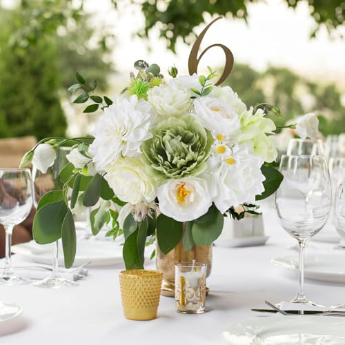 AmyHomie Green White Artificial Flowers Combo Silk Mix Peony Rose Fake Flowers w/Stem for DIY Wedding Bouquets Centerpieces Arrangements Table Fall Decor Party Bridal Baby Shower Home Decorations - color: Green White