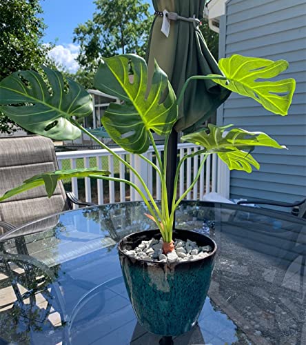 CXGS Artificial Tropical Monstera Palm Leaves Faux Turtle Leaf with Stems Fake Real Touch Palm Plants Leaves Adjustable & Realistic Dark Green Foliage for Vase Party Flower Arrangement Wedding Decor
