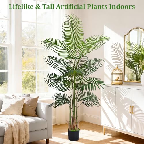 Yastouay 6 FT Artificial Plants Indoor, Tall Plant Palm Tree with Weighted Planter, Tropical Fake Tree with Realistic Leaves & Trunks for Home Office Living Room Bedroom Indoor Outdoor Decor - color: Light Green, size: 6 Ft